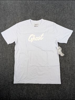 Ghost Lifestyle Script Logo T-Shirt NWT Blue Large Organic Cotton Gym Shirt